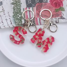 Heart Rose Petals Real Flower Alphabet Keychain Made With Epoxy Resin